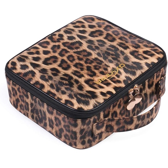 Makeup Bag Leopard Print Travel Cosmetic Train Case with Adjustable Dividers - Picture 1 of 10